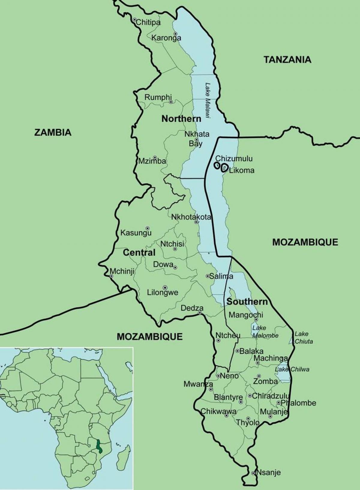 karta Malavi pokazuje područja