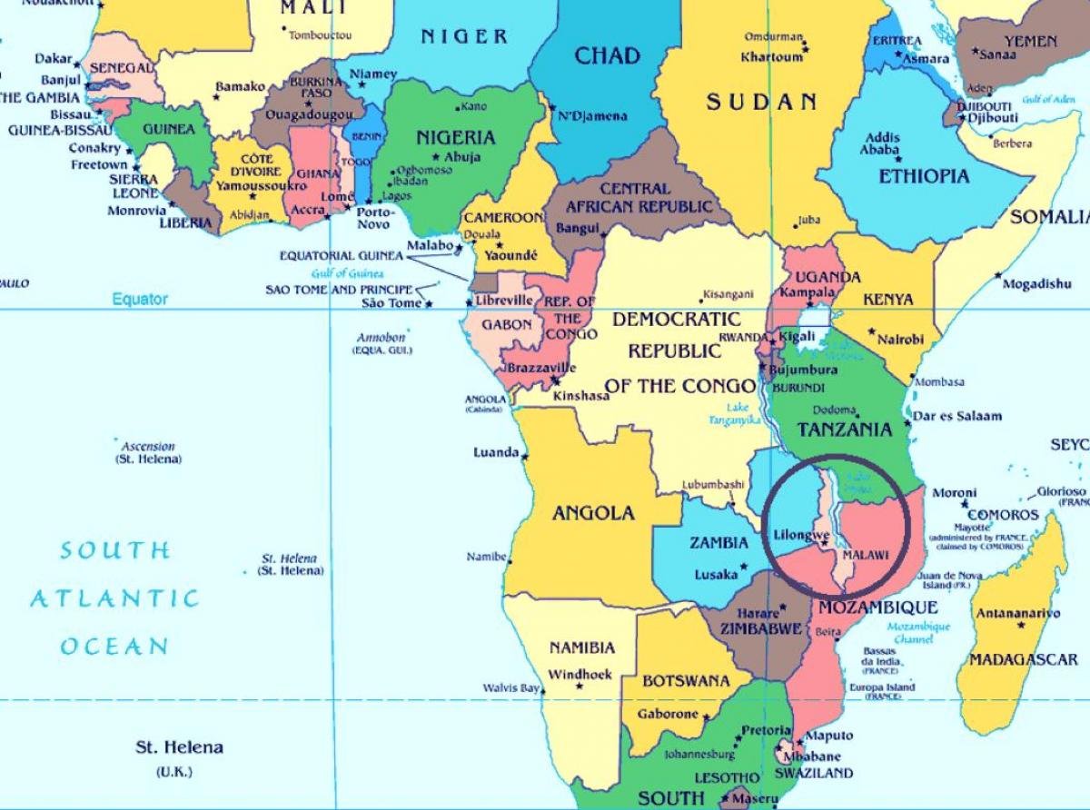 Malavi zemlja na karti svijeta