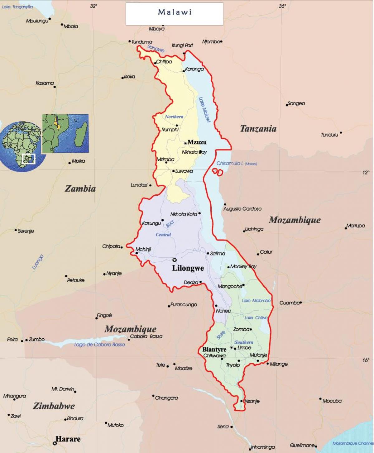 karta Malavi političkih