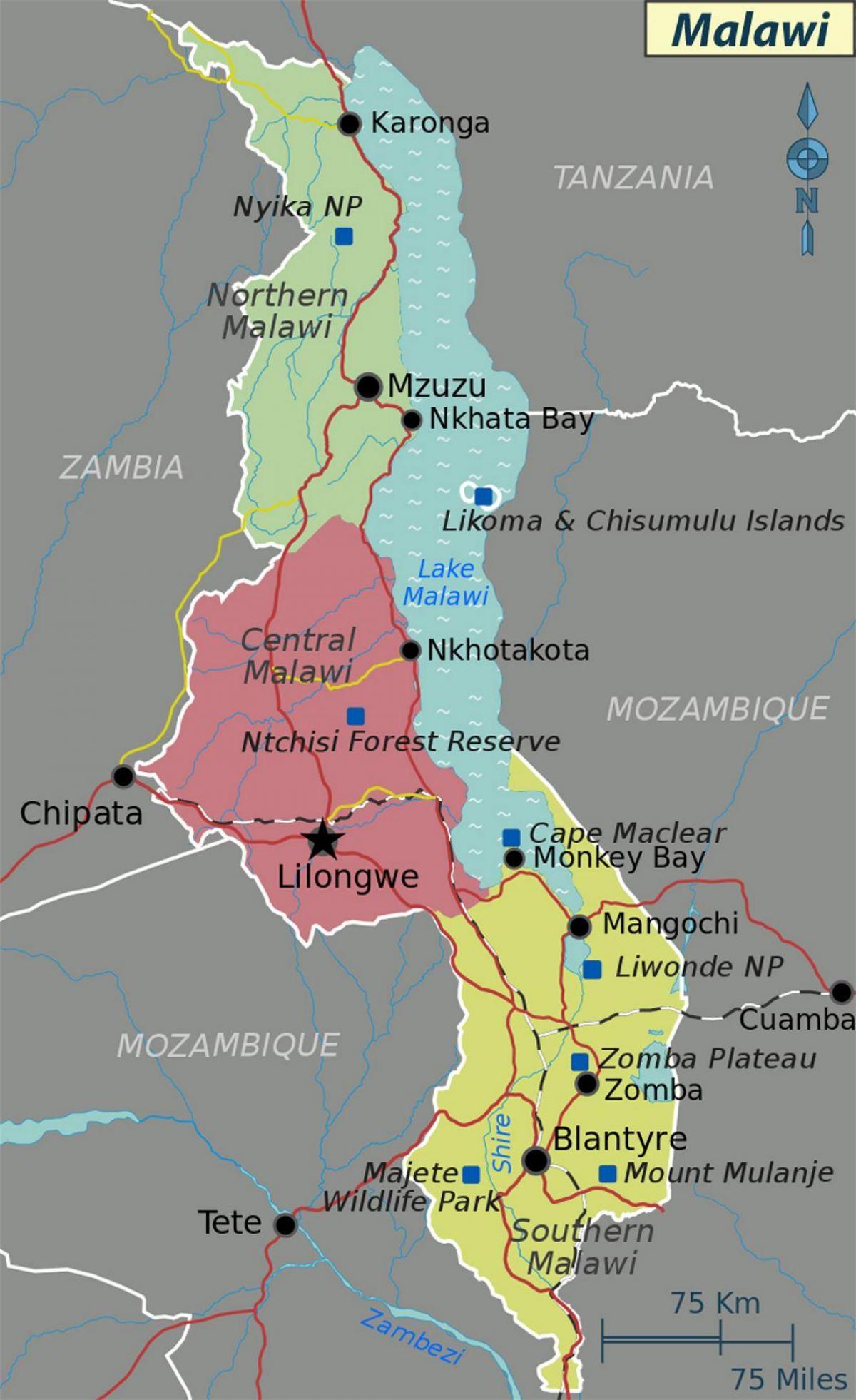 karta jezero Malavi u Africi