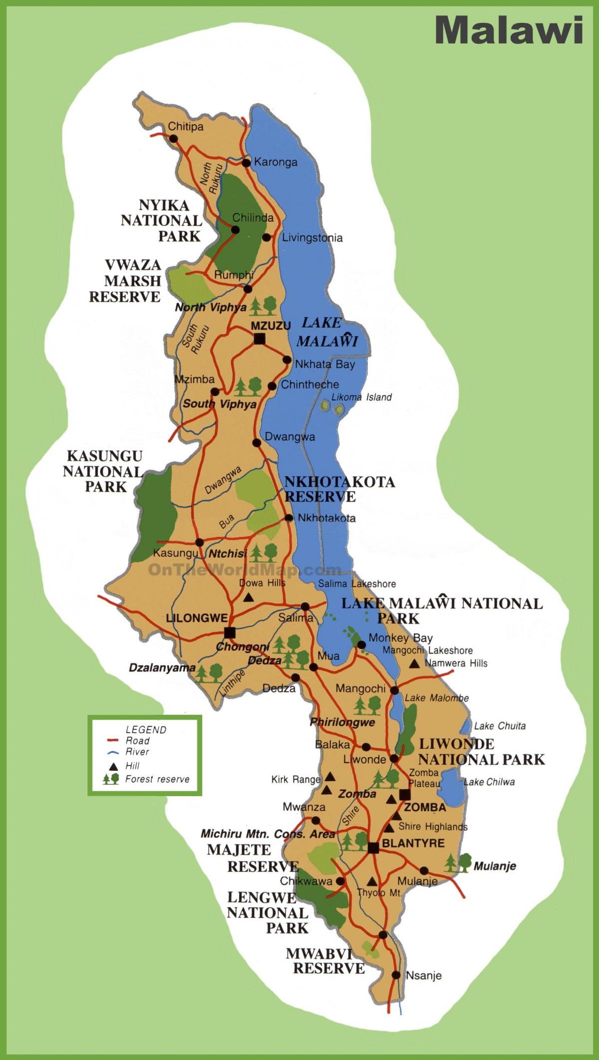 karta Malavi i okolnih zemalja